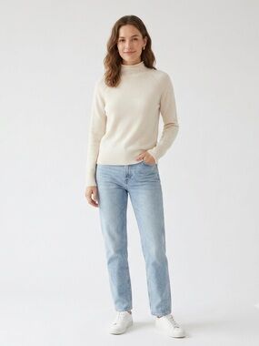 Theory Ivory 100% Cashmere Karinella Mock Neck Sweater M